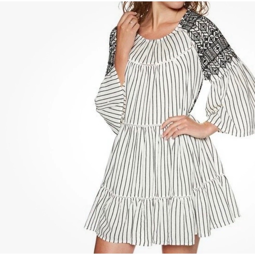 Free People Lola Embroidered Mini Dress Black White Size Small